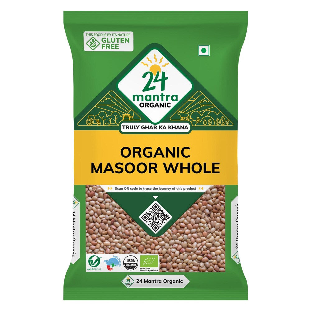 24 Mantra Organic Masoor Whole 500Gm